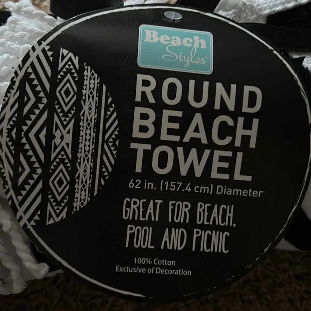 Round Beach Towel. Black-and-white. 62 inches in diameter. Brand new with tags. - Picture 2 of 2